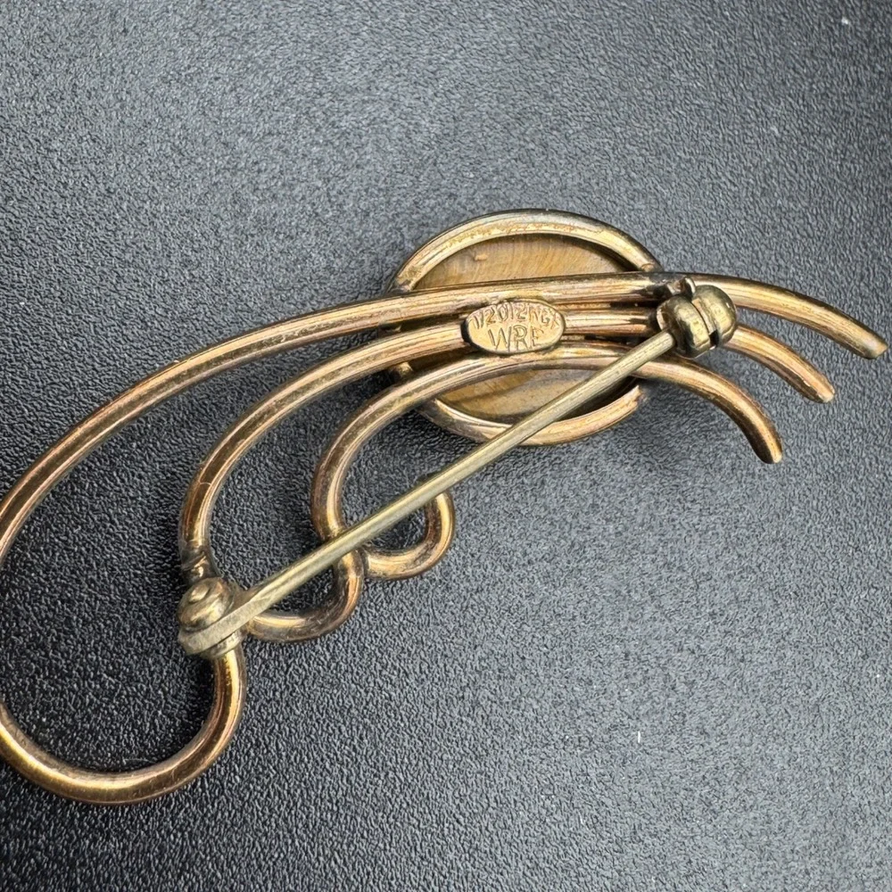 WRE WE Richards 12K Gold‎ Filled Tigers Eye Scarab Brooch VTG Egyptian Revival